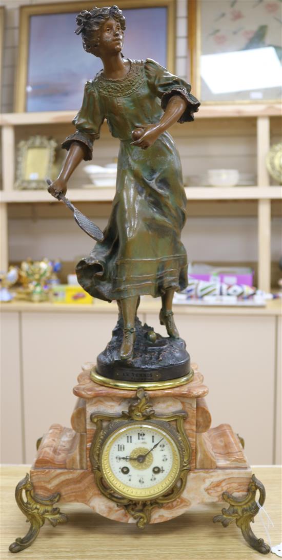 An Edwardian spelter and marble mantel clock